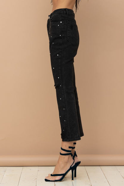 Studded Rhinestone Distressed Jeans *MORE COLORS*