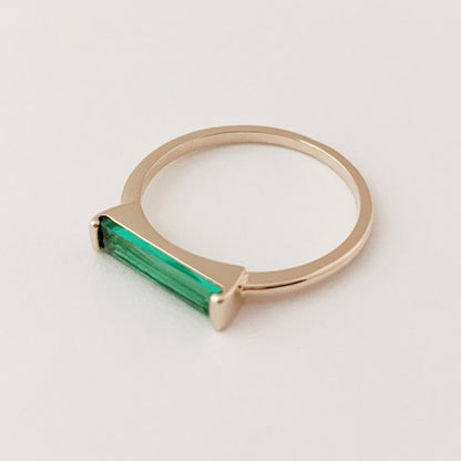 Green Long Crystal Baguette Ring