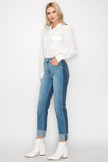 HIGH RISE COLORBLOCK JEANS