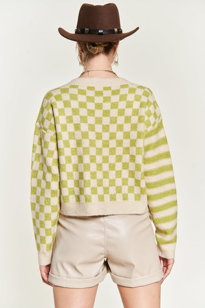 Contrast pattern sweater cardigan JJK5019